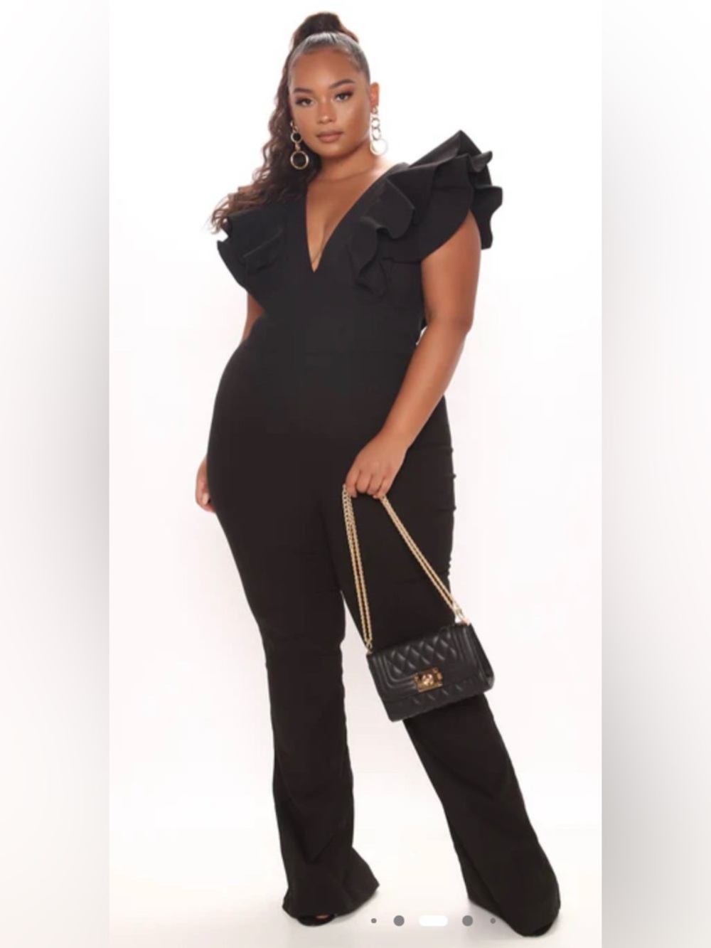 Black Cotton Ruffle Flare Leg Jumpsuit